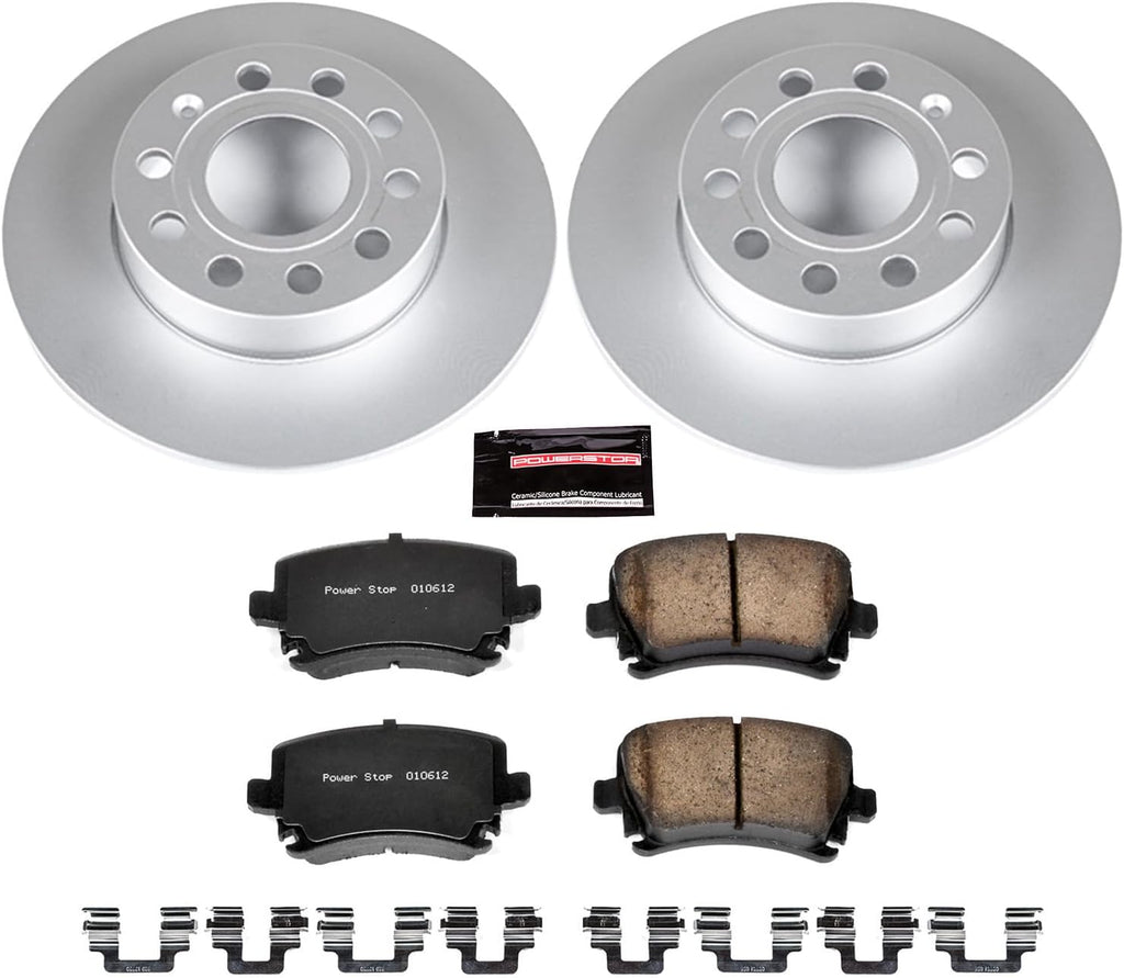 PowerStop Rear Brake Kit for Audi A3 2008 |Volkswagen Jetta 2005-10 |Rabbit 2006-09 - Fully-Coated Disc Rotors with Z23 Carbon-Fiber Ceramic Brake Pads Upgrade, CRK4627