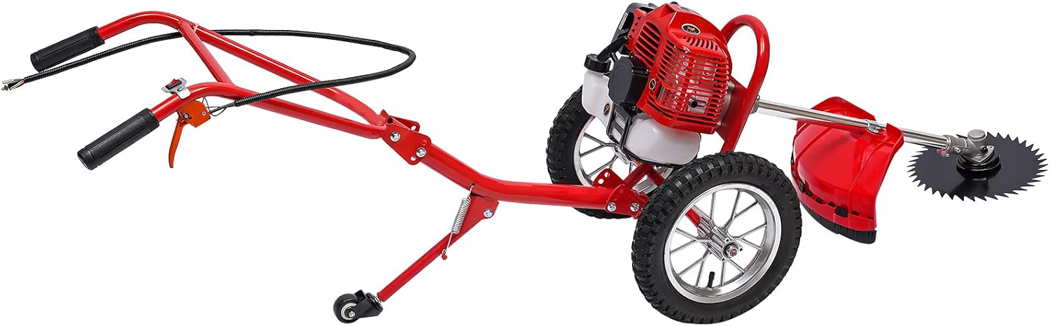 PERFERATE 49CC 2 Stroke Gas Lawn Mower 2 in 1 Hand Push Weed Wacker with Air-Cooled System, Lawn Trimmer, Push Weed Cutter with Wheels for Lawn Care