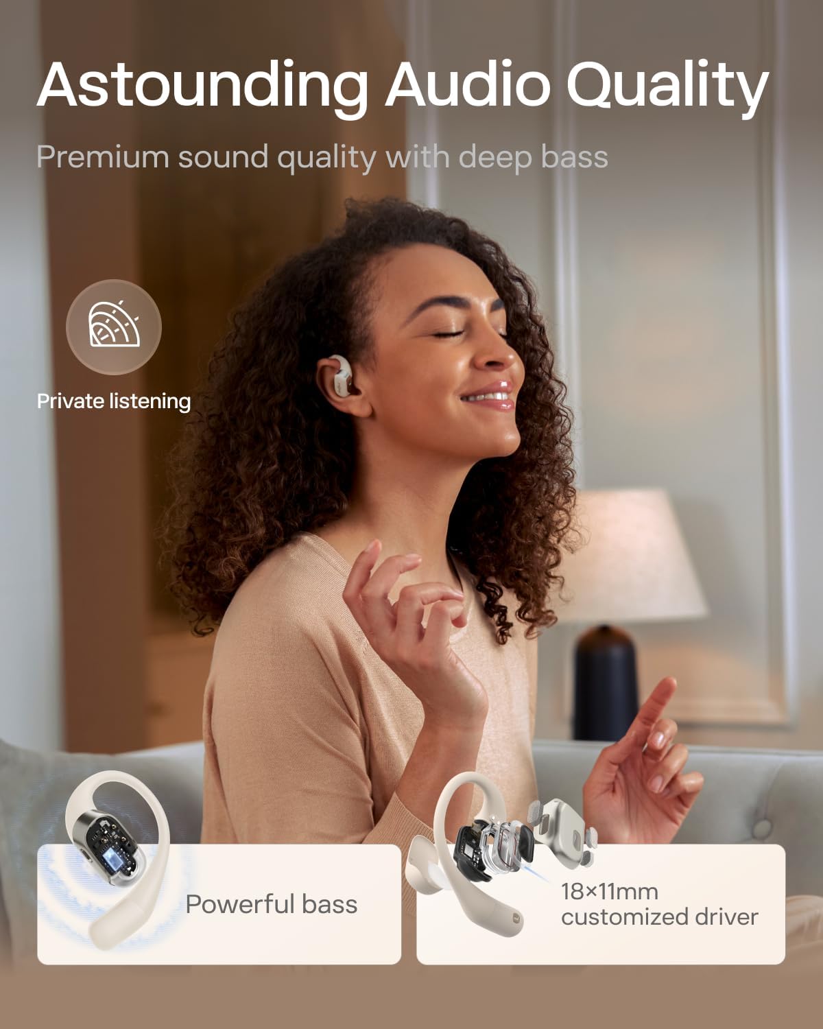 SHOKZ OpenFit-Open-Ear True Wireless Bluetooth Headphones with Microphone,Earbuds with Earhooks,Sweat Resistant,Fast Charging,28HRS Playtime,Compatible with iPhone&Android,Beige,Bluetooth5.2