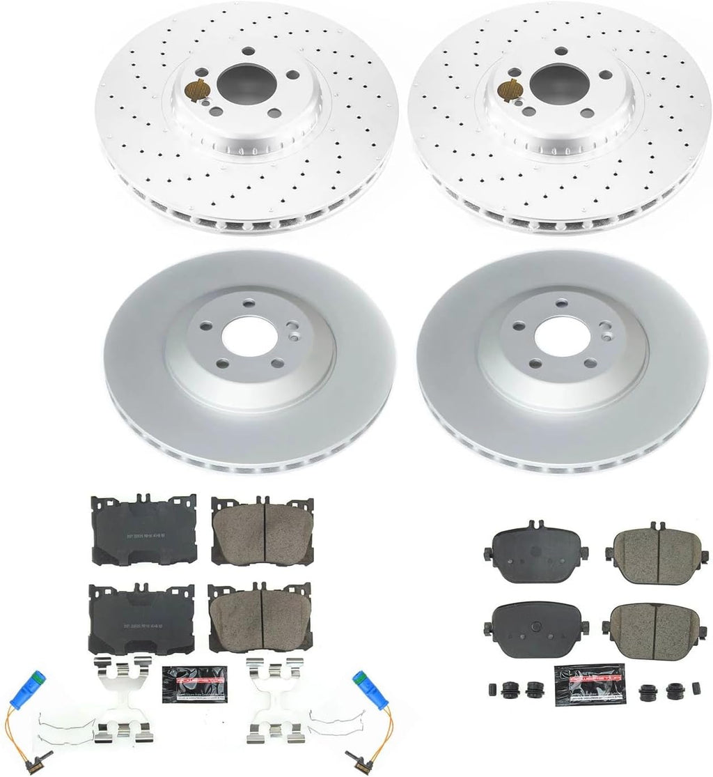 PowerStop Front and Rear Brake Kit for Mercedes-Benz CLS450 2019-22 |E400 2018 |E43 AMG 2017-18 |E450 2019-23 - Fully-Coated Disc Rotors with Z23 Carbon-Fiber Ceramic Brake Pads Upgrade, CRK8106