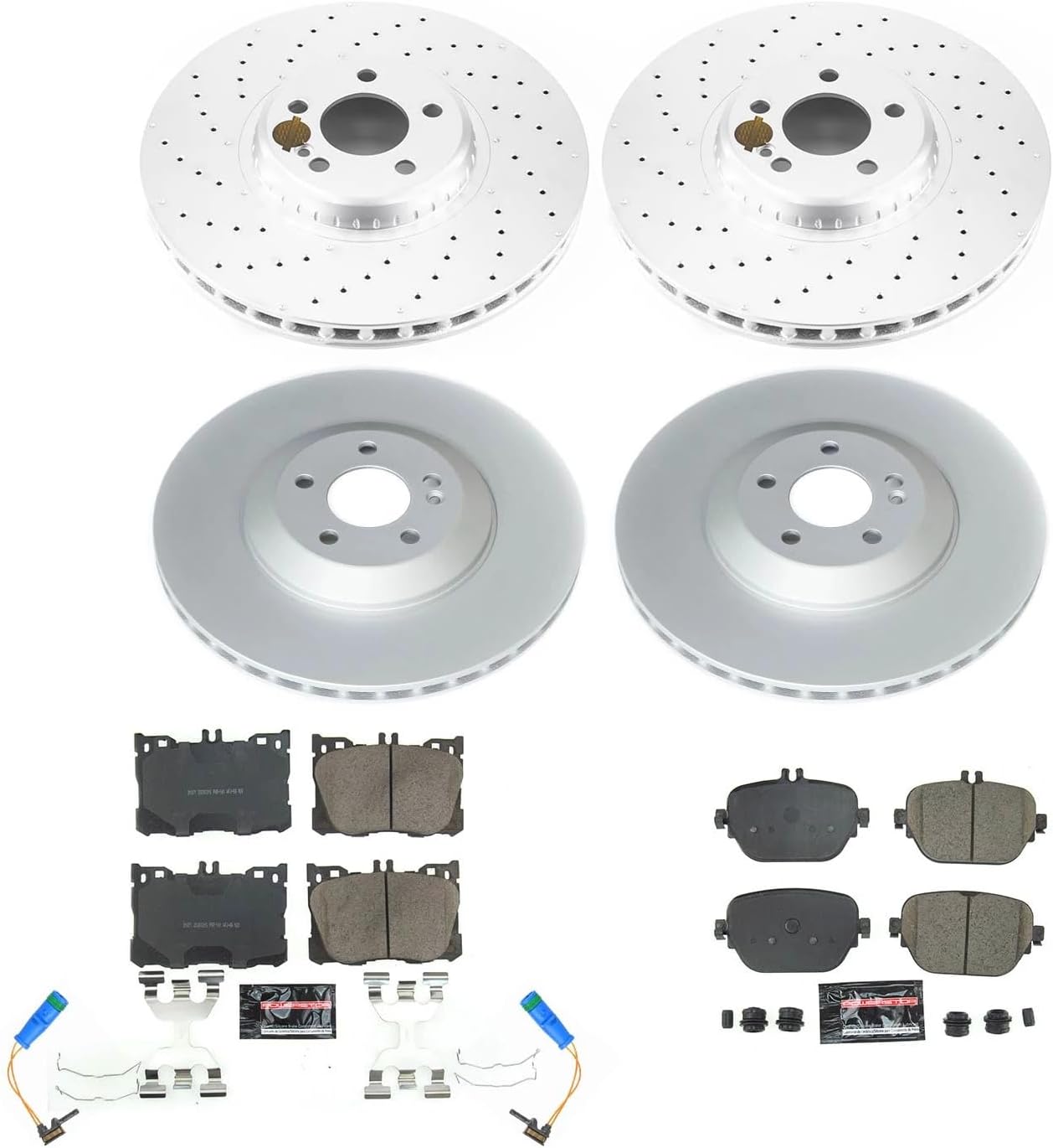 PowerStop Front and Rear Brake Kit for Mercedes-Benz CLS450 2019-22 |E400 2018 |E43 AMG 2017-18 |E450 2019-23 - Fully-Coated Disc Rotors with Z23 Carbon-Fiber Ceramic Brake Pads Upgrade, CRK8106