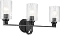 Kichler Gioe 24.25' 3-Light Bathroom Vanity Light Fixture with Clear Fluted Glass in Black, Modern Wall Mount Over Mirror for Powder Room, Damp Rated (24.25' W x 10.5' H), 55226BKFLU