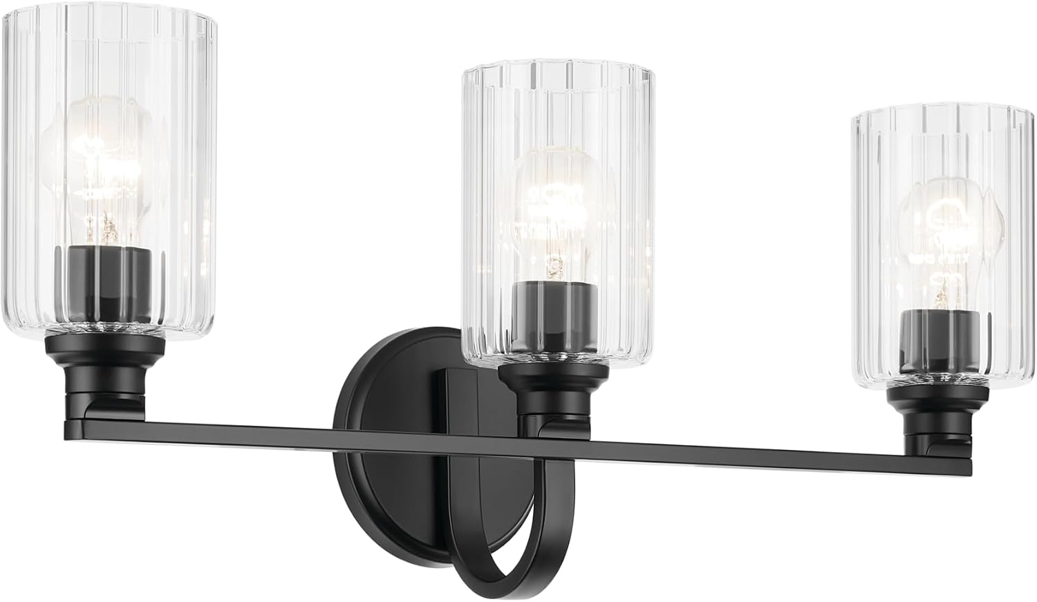 Kichler Gioe 24.25' 3-Light Bathroom Vanity Light Fixture with Clear Fluted Glass in Black, Modern Wall Mount Over Mirror for Powder Room, Damp Rated (24.25' W x 10.5' H), 55226BKFLU
