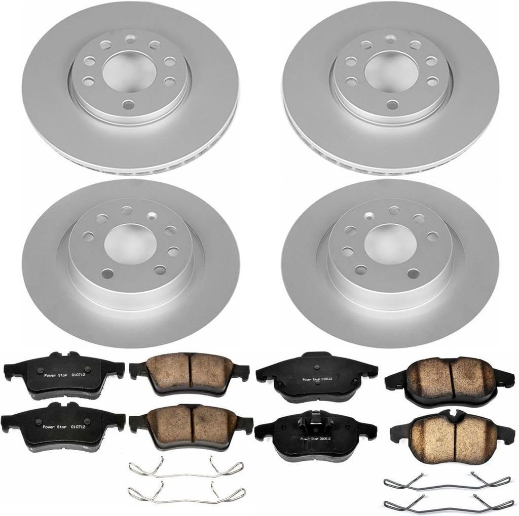 PowerStop Front and Rear Brake Kit for Saab 9-3 2003-11 - Fully-Coated Disc Rotors with Z23 Carbon-Fiber Ceramic Brake Pads Upgrade, CRK979