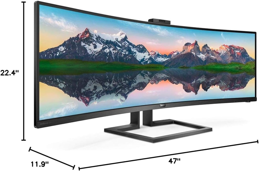 PHILIPS Brilliance 499P9H 49' SuperWide Curved Monitor, Dual QHD 5120x1440 32:9, USB-C Docking, KVM Switch, HDMI/DisplayPort, Windows Hello Pop-Up Webcam, SmartErgoBase, LightSensor (Renewed)