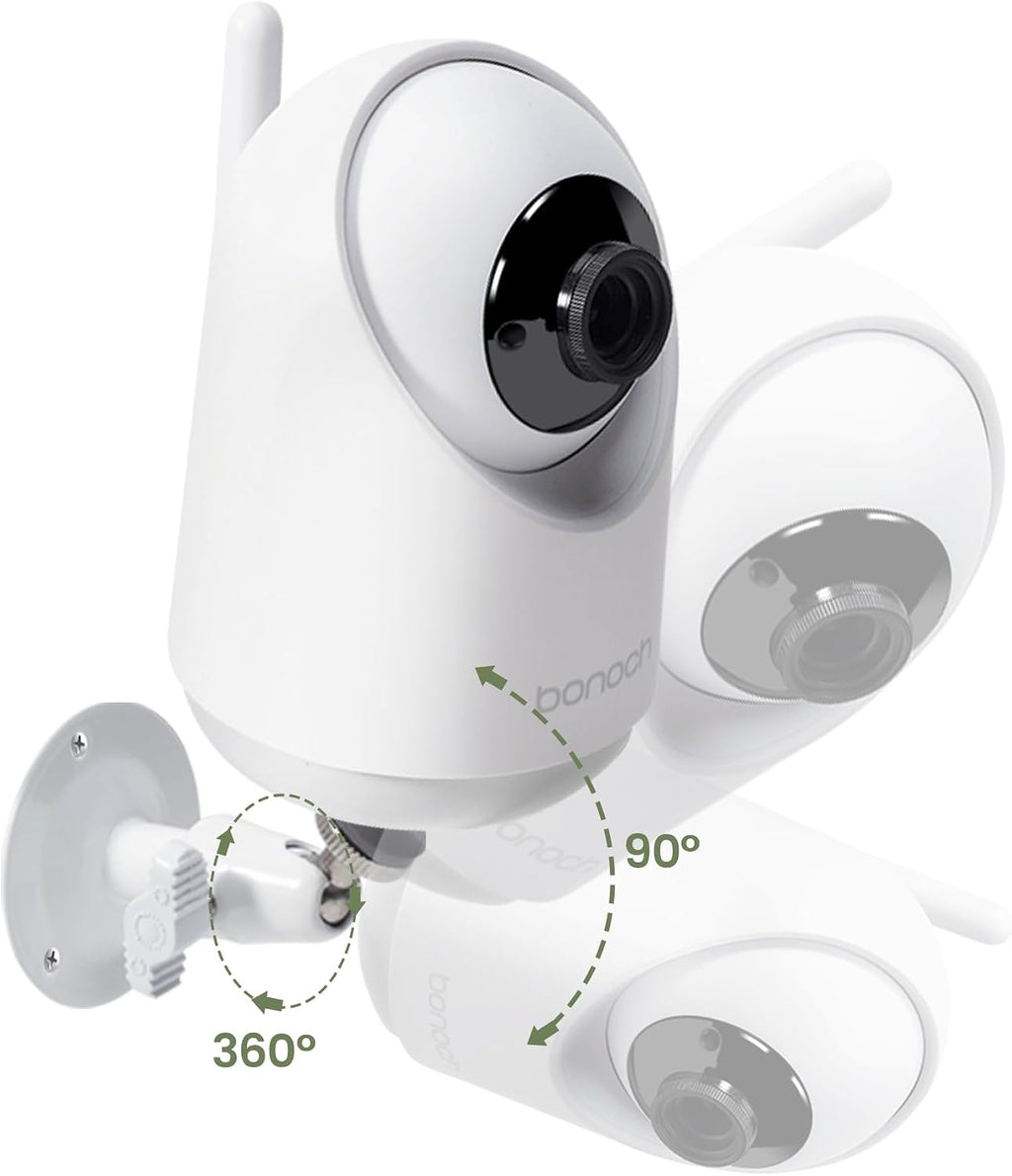 bonoch 5.5' 1440p Baby Monitor with Camera and Audio with Wall Mount, No WiFi Baby Camera, 240h Lasting, Smart Detect Sleep Turn Over/Cry/Motion, 7800mAh, Hack Proof Video Monitor, White Noise