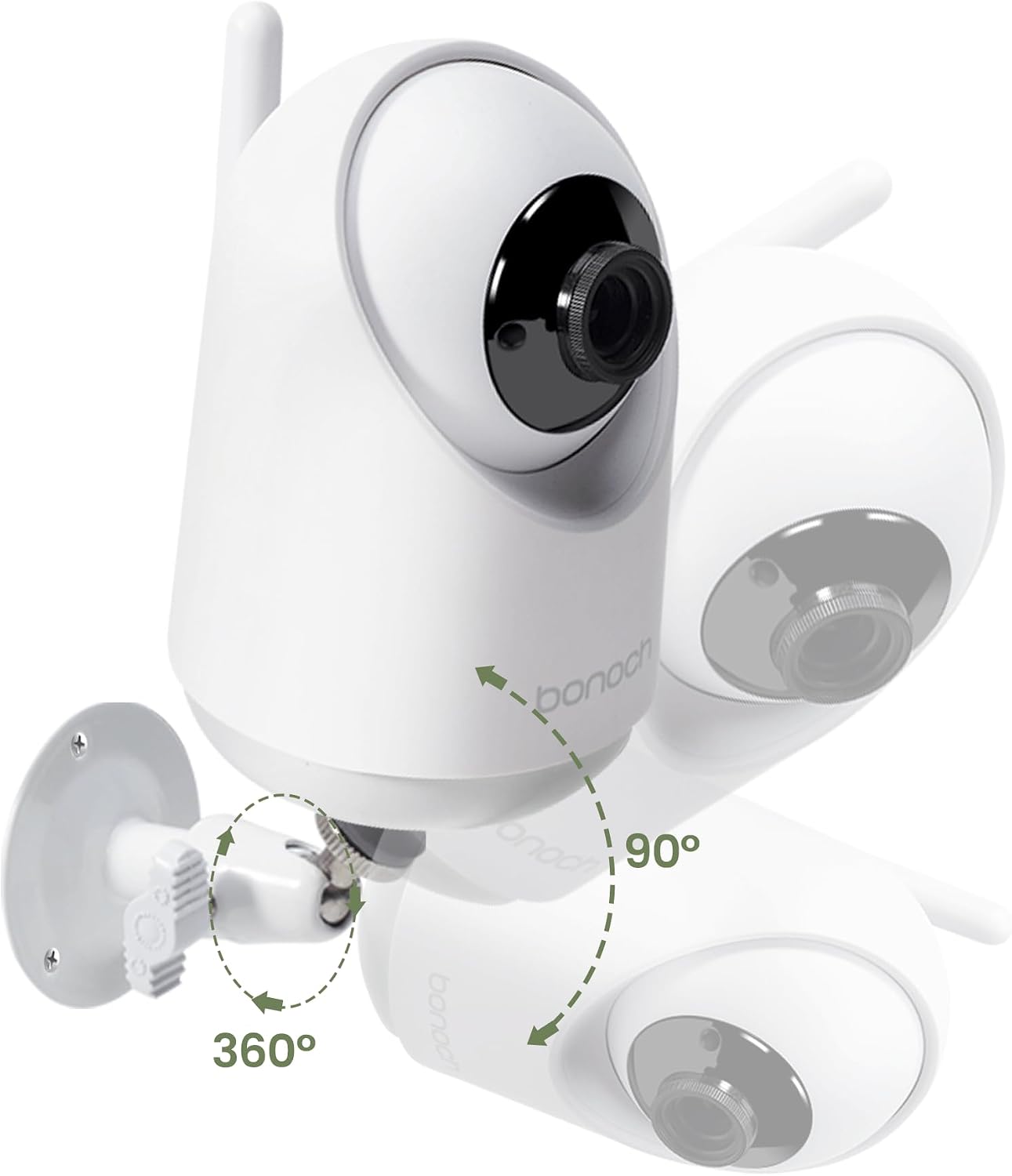 bonoch 5.5' 1440p Baby Monitor with Camera and Audio with Wall Mount, No WiFi Baby Camera, 240h Lasting, Smart Detect Sleep Turn Over/Cry/Motion, 7800mAh, Hack Proof Video Monitor, White Noise