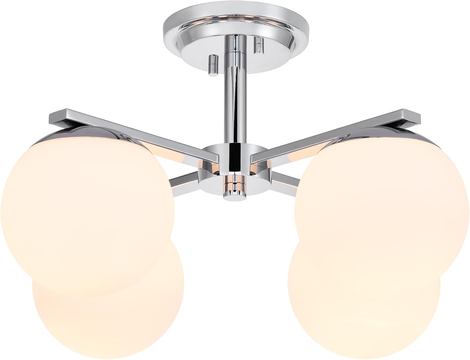 Chrome Semi Flush Mount Ceiling Light, 4-Ligh Modern Kitchen Lighting Fixtures with Globe Glass Shade, Hallway Light Fixtures Ceiling Mount for Dining Room, Living Room, Bedroom, Foyer
