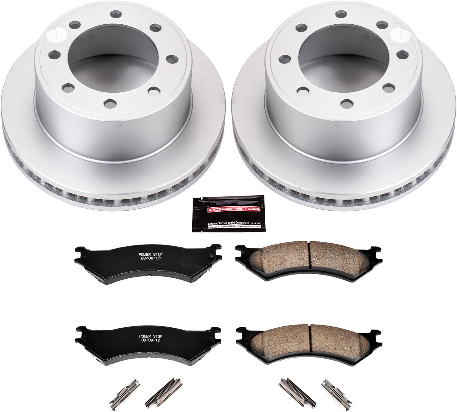 PowerStop Rear Brake Kit for Ford E-150 2007 |E-250 2003-07 |E-250 Econoline 2001-02 |E-350 Club Wagon 2003-05 - Fully-Coated Disc Rotors with Z17 Ceramic Brake Pads Replacement, CRK5203