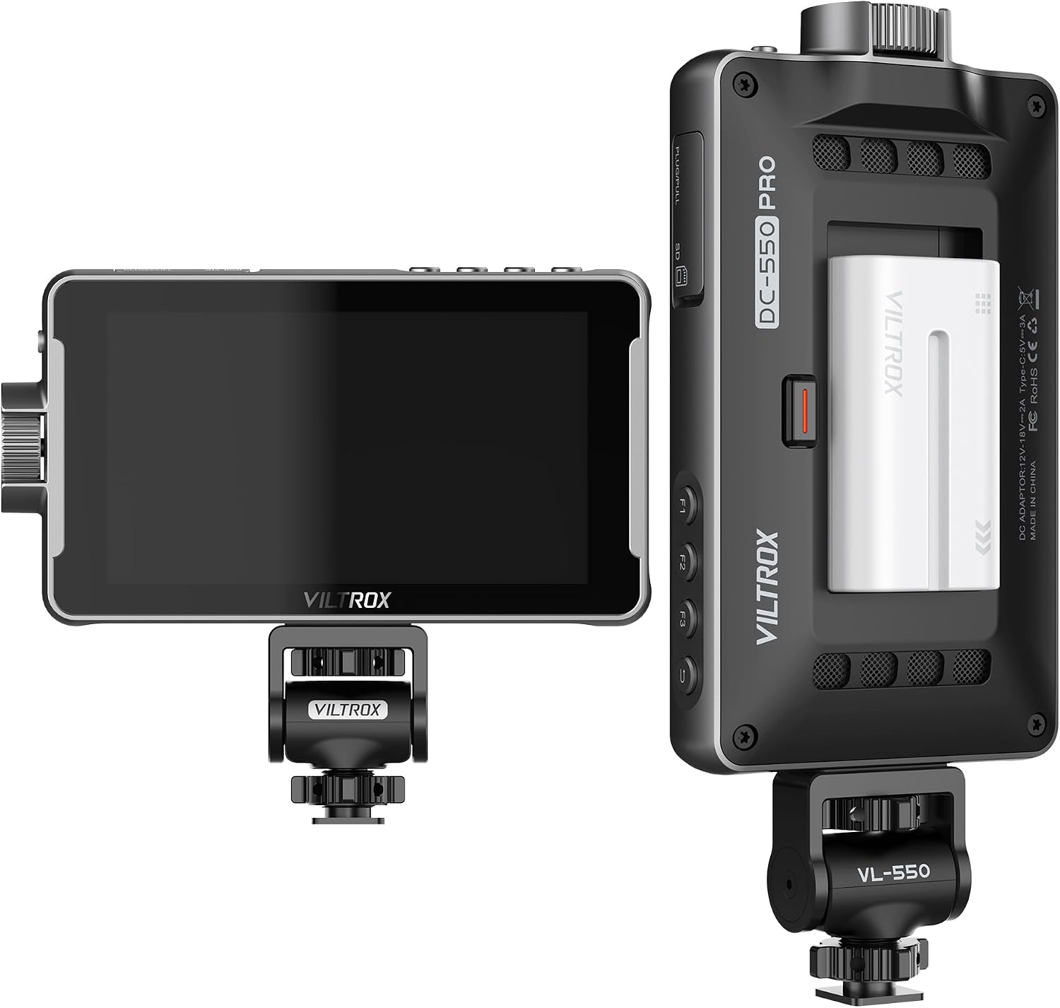 VILTROX DC-550 Pro 5.5 Inch Touchscreen Camera Field Monitor, 4K HDMI, 1200 nits, 160° Wide View Angle, Camera Monitor with Battery, Sunshade Hood, 3D Lut, Peaking Focus Assist, DC 12V Type-C 5V in