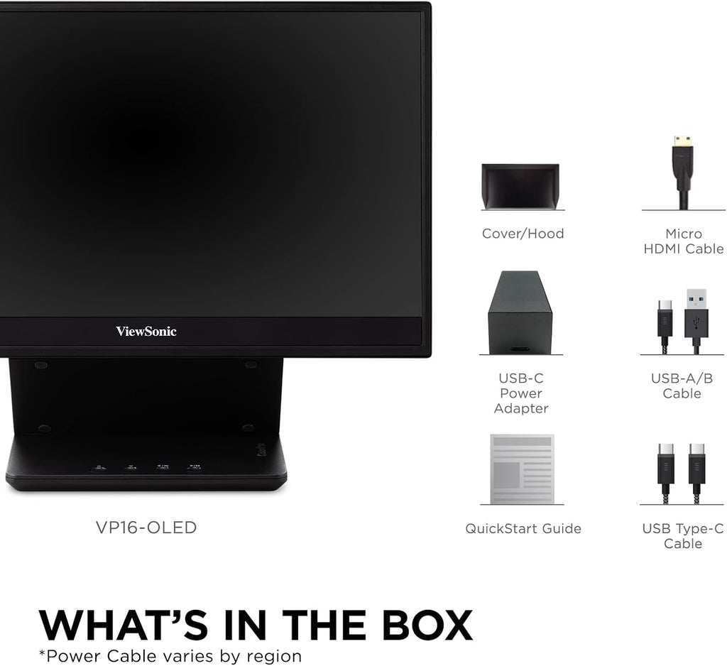 ViewSonic VP16-OLED 15.6 Inch 1080p ColorPro Monitor, OLED Display with Pantone Validated Color Accuracy for Immersive Second Screen Productivity, Advanced Ergonomics, 40W USB-C, and mini HDMI Inputs