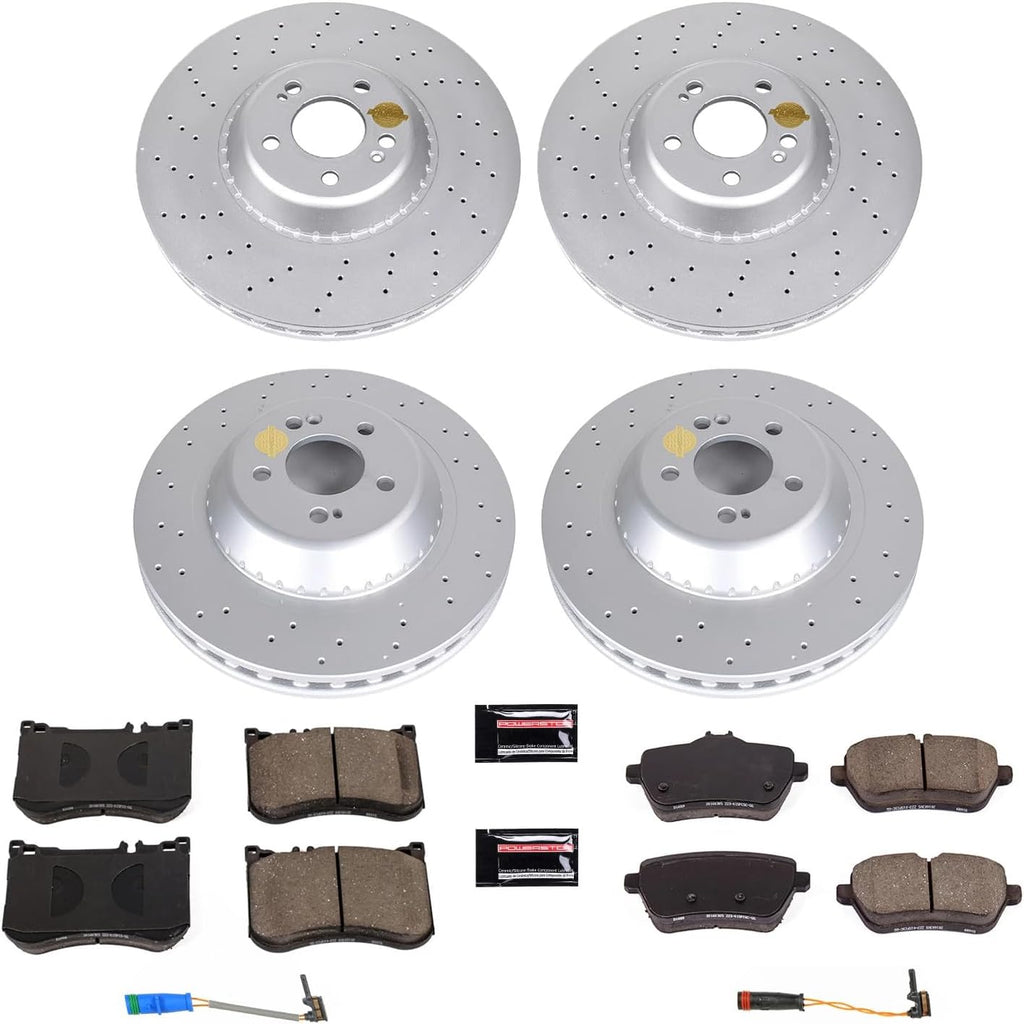 PowerStop Front and Rear Brake Kit for Mercedes-Benz S450 2018-20 |S550 2014-17 |S550e 2015-17 |S560 2018-21 - Fully-Coated Disc Rotors with Z23 Carbon-Fiber Ceramic Brake Pads Upgrade, CRK8102
