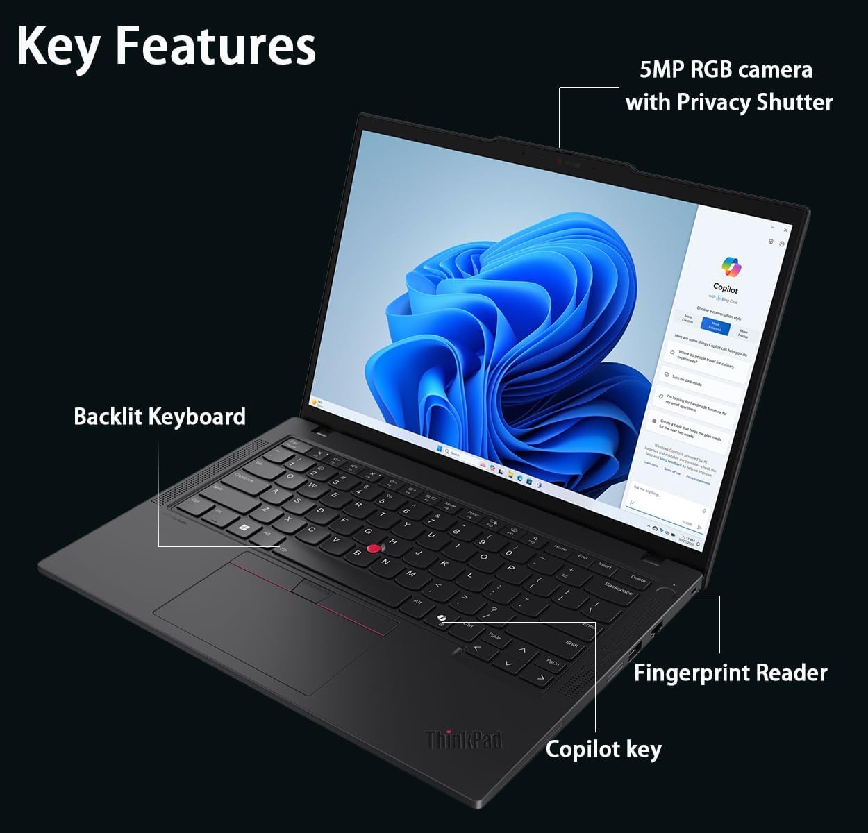 Lenovo ThinkPad T14 Gen 5 Business Laptop (14' FHD+, Intel Ultra 7 155U (>i7-13700H), 16GB DDR5 RAM, 512GB SSD), Fingerprint, Backlit, 5MP Webcam, Ethernet, Wi-Fi 6E, Win 11 Pro (Renewed)