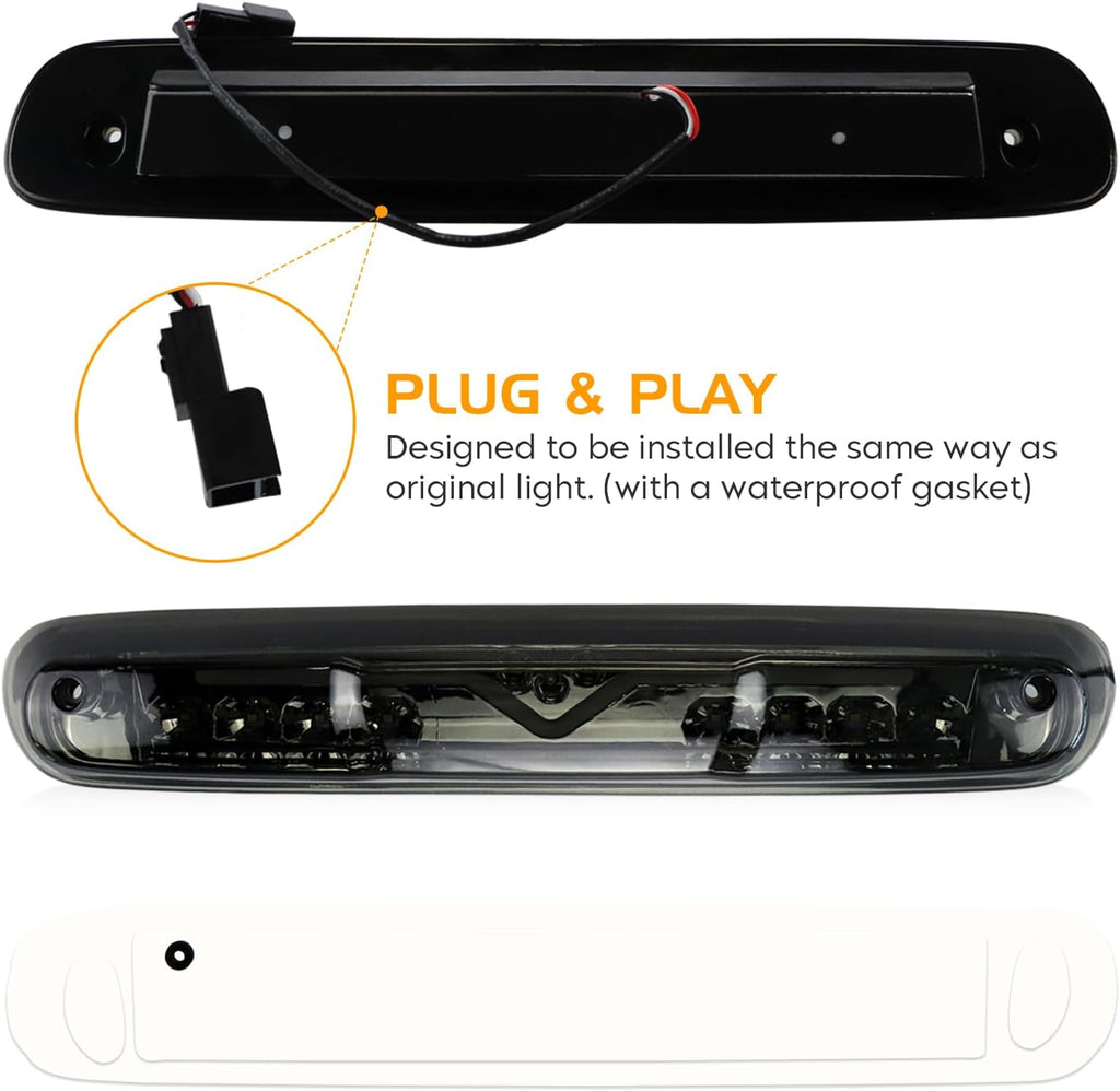 LED Tail Light Assembly + 3rd Brake Light Fit for Chevy Silverado 1500 2500 HD 3500 HD 2007-2014, for GMC Sierra 3500 HD 2008-2014 with Dual Wheel Only, 3Pcs, Smoke Lens