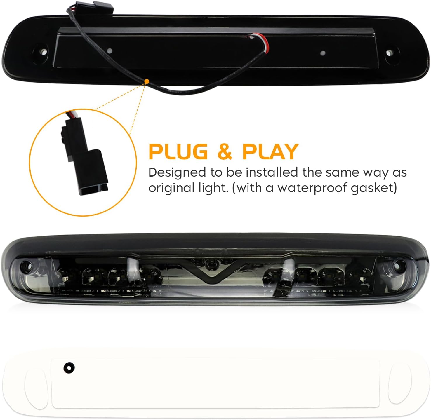 LED Tail Light Assembly + 3rd Brake Light Fit for Chevy Silverado 1500 2500 HD 3500 HD 2007-2014, for GMC Sierra 3500 HD 2008-2014 with Dual Wheel Only, 3Pcs, Smoke Lens