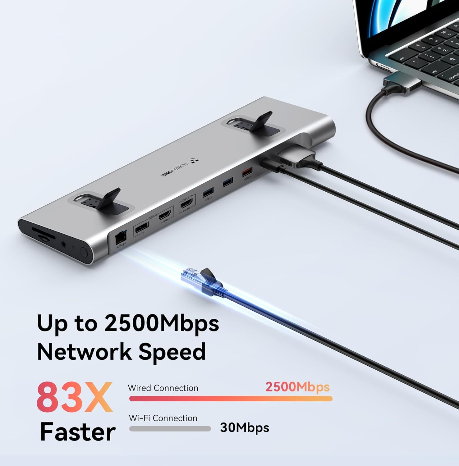 TobenONE MacBook Docking Station Dual 4K@60Hz Monitor, 16-in-2 USB C Docking Station Stand with 2.5Gbps Ethernet,100W GaN Power Supply, 2 HDMI&DP, 5 USB Ports