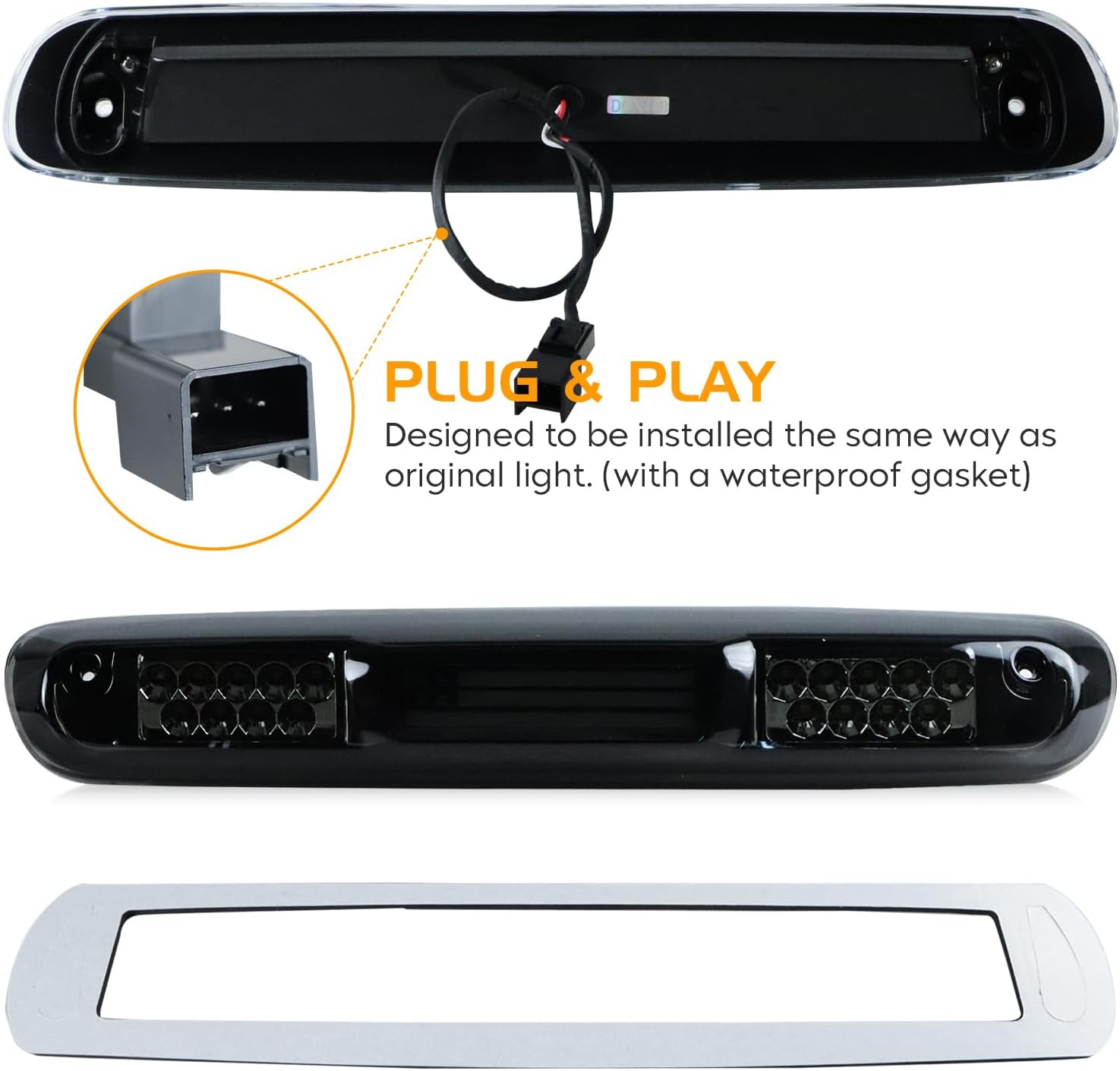 LED Tail Light + 3rd Brake Light Kit Fit for Chevy Silverado 1500 2500 HD 3500 HD 2007-2014, for GMC Sierra 3500 HD 2008-2014 with Dual Wheel Only, 3Pcs, Smoke Lens