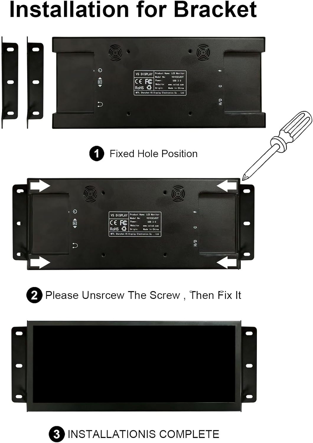 VSDISPLAY 10.3 Inch 1920x720 Touchscreen Monitor IPS Small Stretched Bar LCD 850 Nits Brightness with Mini H/D USB-C Video Input for Computer Laptop PC Industrail Secondary Display
