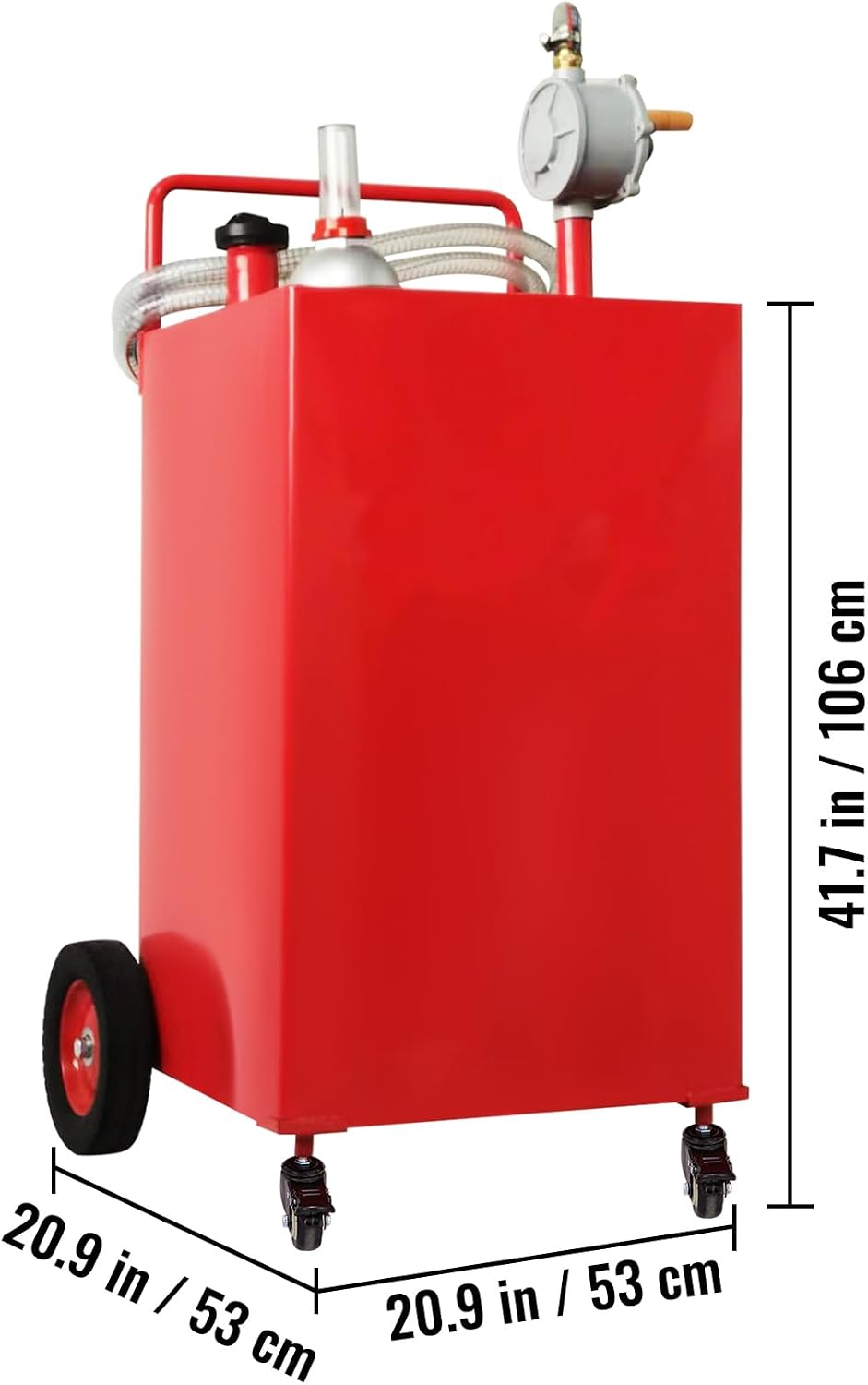 Happybuy Fuel Caddy, 35 Gallon, Gas Storage Tank on 4 Wheels, with Manual Transfer Pump, Gasoline Diesel Fuel Container for Cars, Lawn Mowers