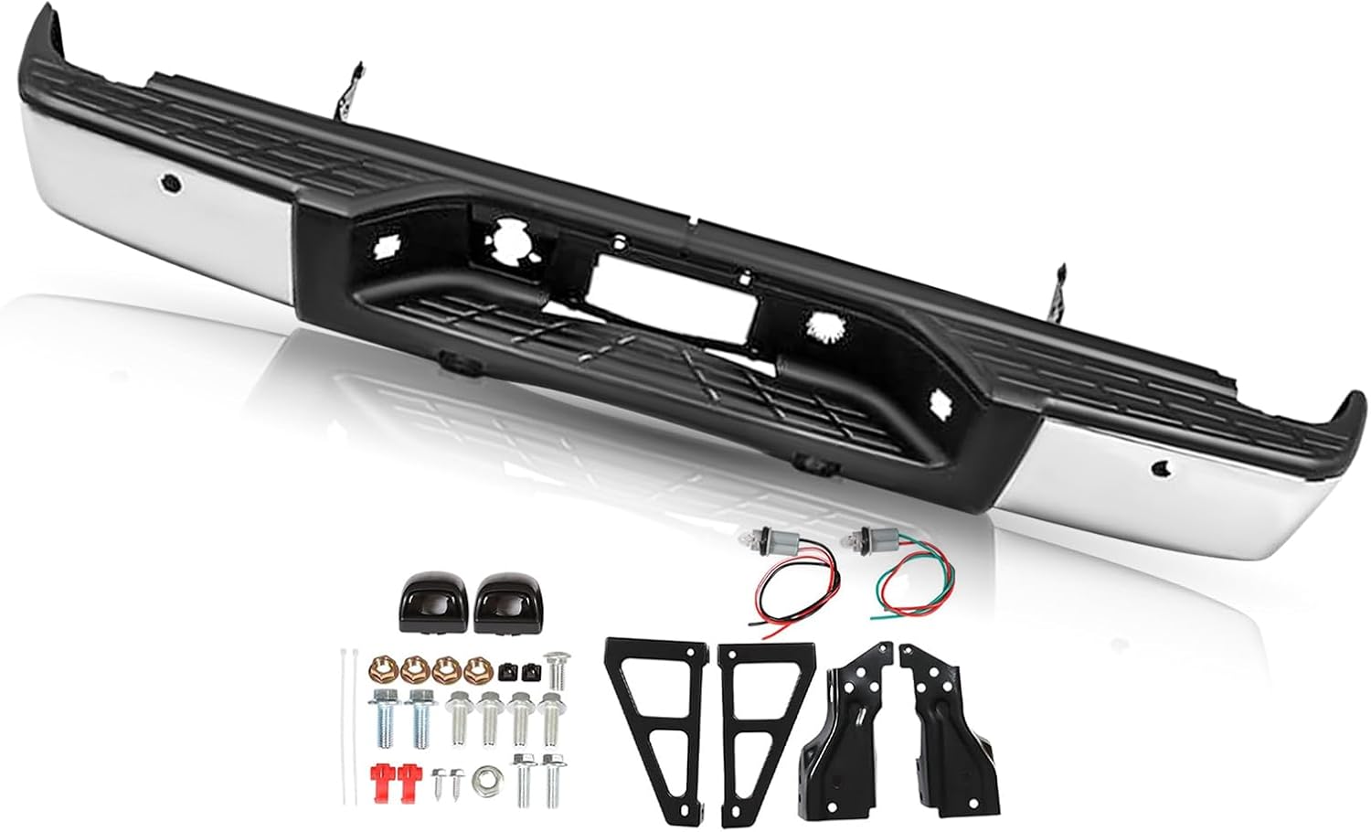 JSBOYAT Rear Step Bumper Fit for 2007-2013 Chevy Silverado 1500 / GMC Sierra 1500 Chrome Steel Bumper Assembly with Sensor Holes (Chrome) NOT Fit 2500 3500
