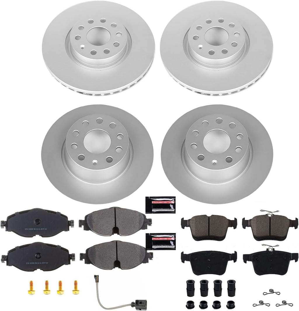 PowerStop Front and Rear Brake Kit for Audi A3 2015-20 |A3 Quattro 2015-18 |A3 Sportback e-tron 2016-18 - Fully-Coated Disc Rotors with Z23 Carbon-Fiber Ceramic Brake Pads Upgrade, CRK7502