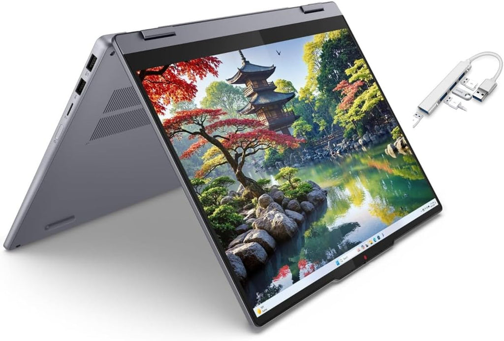 Lenovo IdeaPad 5i 2-in-1 14' WUXGA Touchscreen Laptop|Intel Core Ultra 5 AI 225U|Intel Graphics|Grey|Backlit| 8GB RAM DDR5 | 512GB SSD | Windows 11 Home | Bundle with USB 3.0 Hub