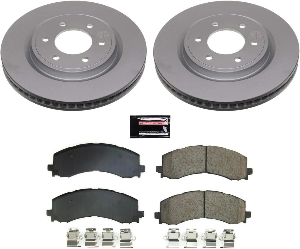 PowerStop Front Brake Kit for Ford Bronco 2022-24 |Expedition 2022-24 |F-150 2021-24 |Lincoln Navigator 2022-24 - Fully-Coated Disc Rotors with Z17 Ceramic Brake Pads Replacement, CRK8744