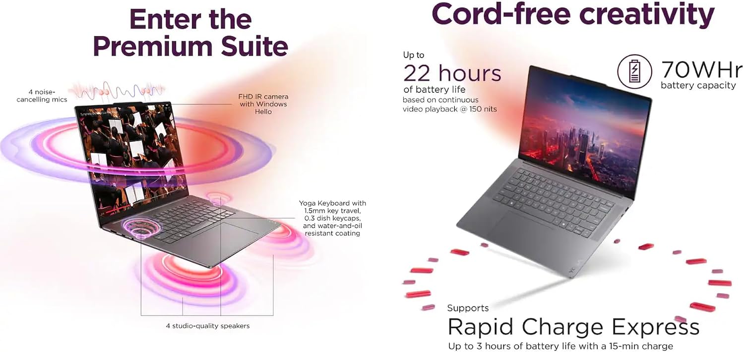 Lenovo Yoga Slim 7i Aura Edition Copilot + Laptop 15.3' Touchscreen IPS 2.8K Display (Intel Ultra 7-258V, 32GB LPDDR5X, 2TB M.2 PCIe SSD, Intel Arc 140V, Win 11 Home) w/DKZ USB Port Expander