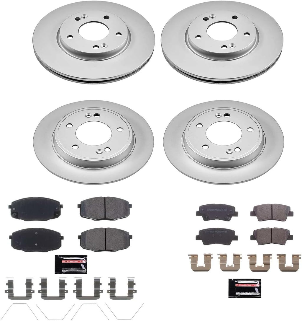 PowerStop Front and Rear Brake Kit for Kia Soul 2017-19 - Fully-Coated Disc Rotors with Z17 Ceramic Brake Pads Replacement, CRK8008