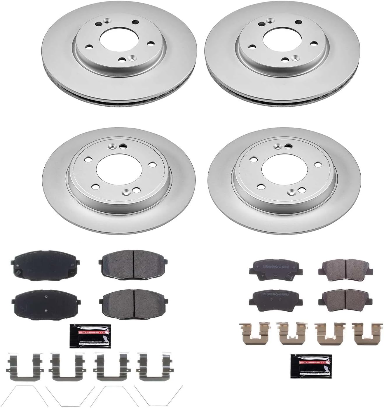 PowerStop Front and Rear Brake Kit for Kia Soul 2017-19 - Fully-Coated Disc Rotors with Z17 Ceramic Brake Pads Replacement, CRK8008