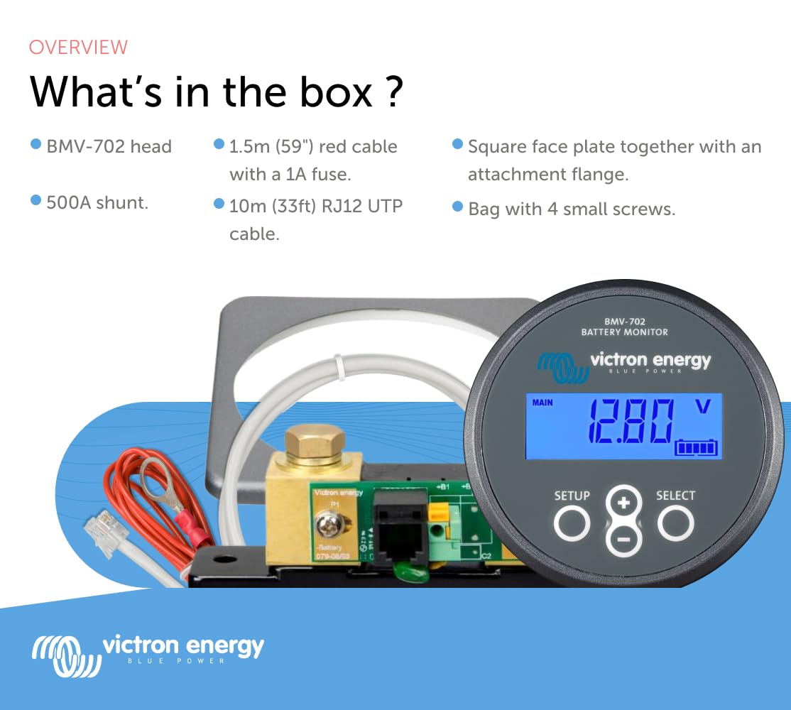 Victron Energy BMV-702 Battery Monitor with Shunt & Display - 6.5-95 VDC - Grey