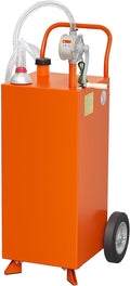 35 Gallon Fuel Caddy with Transfer Pump - Gas and Diesel Holding Tank for Automobiles, Lawn Mowers, ATVs, Boats & Recreational Vehicles, Orange
