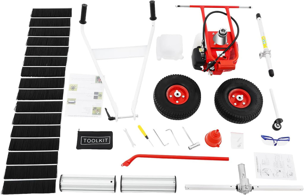 43CC 2 Stroke 1.7HP Gas Power Broom Sweeper 1250W Walk Behind Lawn Yard Sweeper Handheld Push Lawn Sweepers Walk Behind Lawn Mower for Driveways Lawns Sidewalks