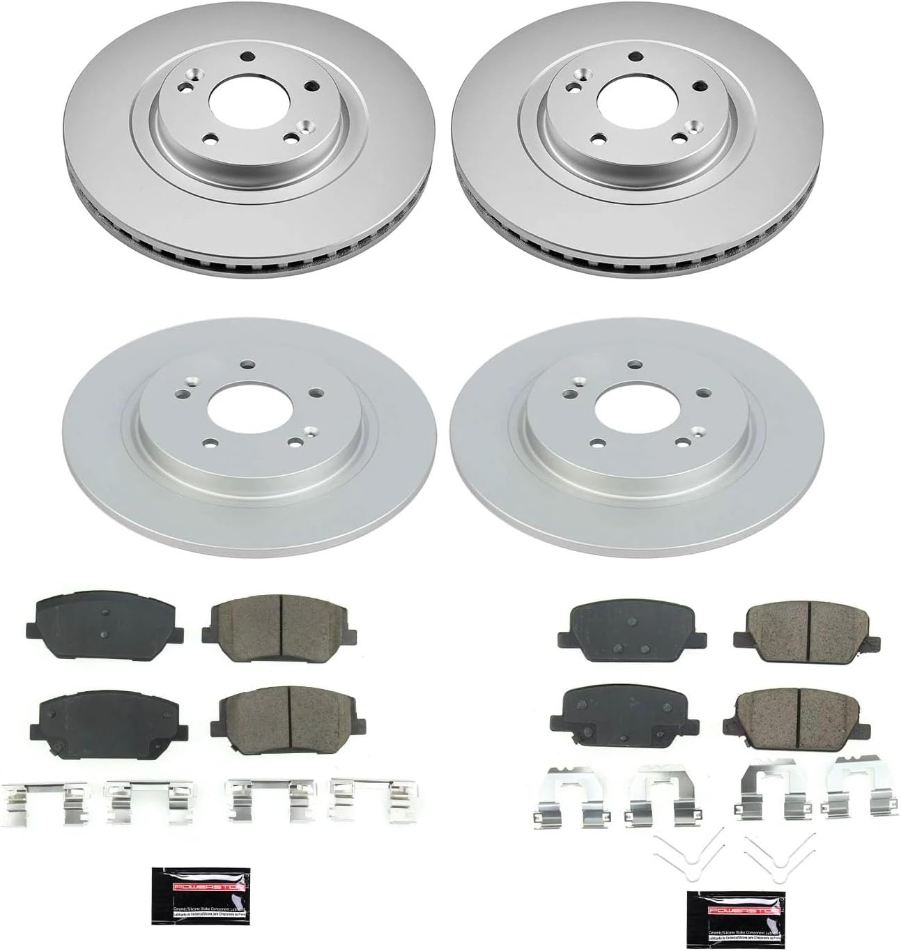 PowerStop Front and Rear Brake Kit for Hyundai Santa Fe 2019-20 - Fully-Coated Disc Rotors with Z17 Ceramic Brake Pads Replacement, CRK8308