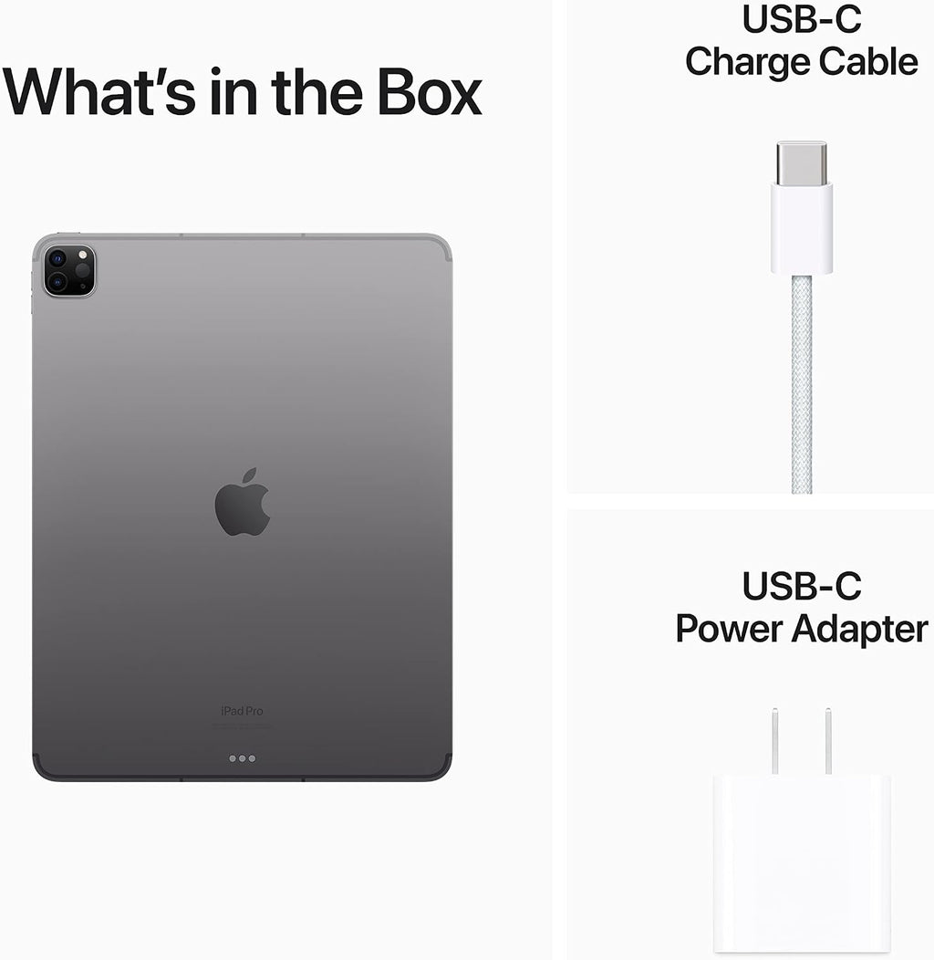 Apple iPad Pro 12.9-inch (6th Generation): with M2 chip, Liquid Retina XDR Display, 512GB, Wi-Fi 6E + 5G Cellular, 12MP front/12MP and 10MP Back Cameras, Face ID, All-Day Battery Life – Space Gray