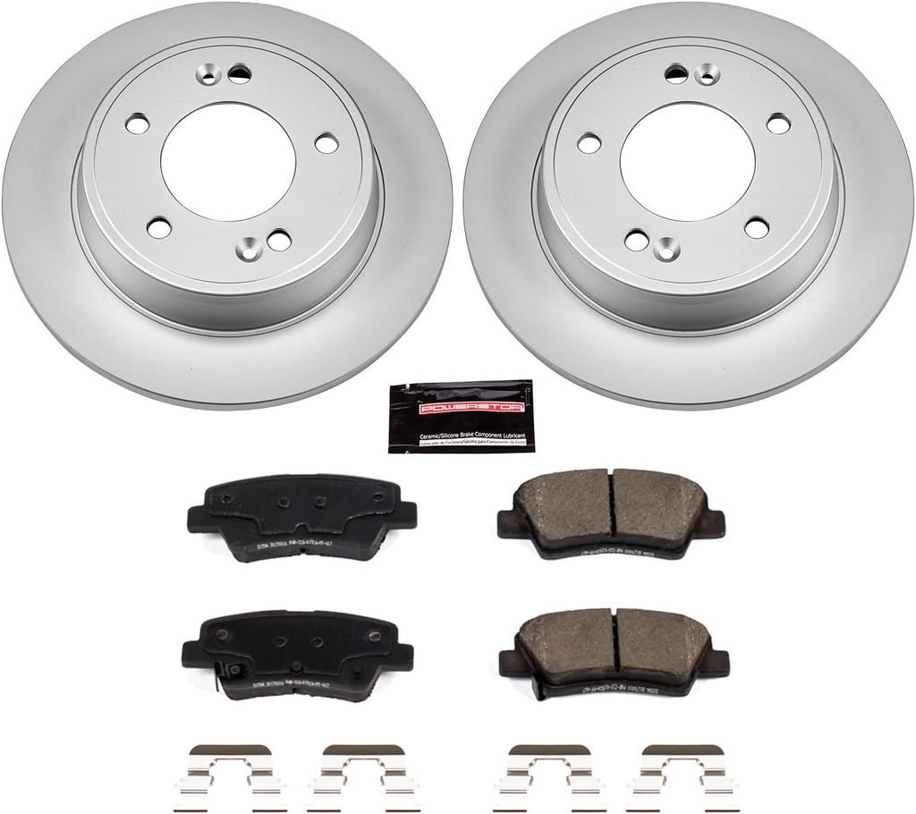 PowerStop Rear Brake Kit for Hyundai Elantra GT 2013-20 |Veloster 2012-15 |Veloster 2017 |Kia Forte 2014-23 - Fully-Coated Disc Rotors with Z17 Ceramic Brake Pads Replacement, CRK6502