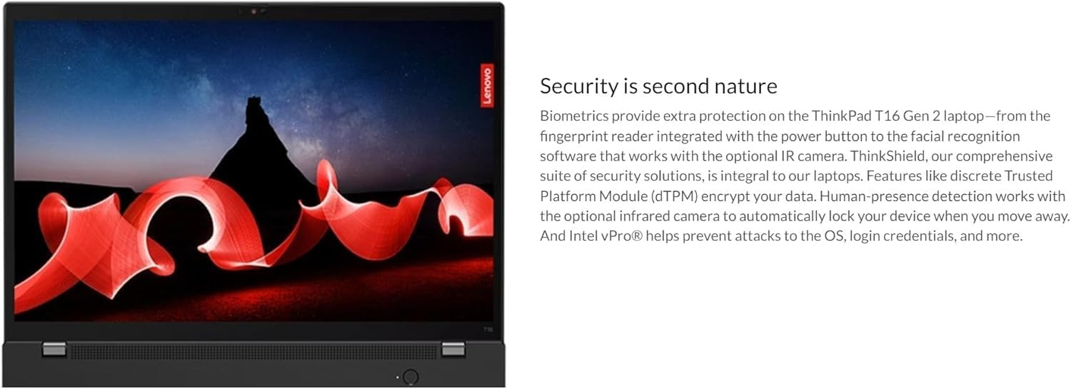 Lenovo ThinkPad T16 Gen 2 Intel Core i7-1355U, 16' WUXGA (1920 x 1200) IPS 300nits Touch Screen, 32GB RAM, 1TB SSD, Backlit KYB Fingerprint Reader, Windows Pro