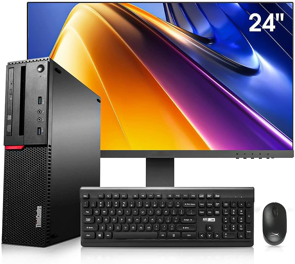 Lenovo Computer Desktop PC, New 24 Inch Monitor, Intel Core i7-6700, 32GB RAM 512GB SSD +2TB HDD, 2GB Graphics Card, HDMI, Wi-FI, Wireless Keyboard & Mouse (Renewed), Black