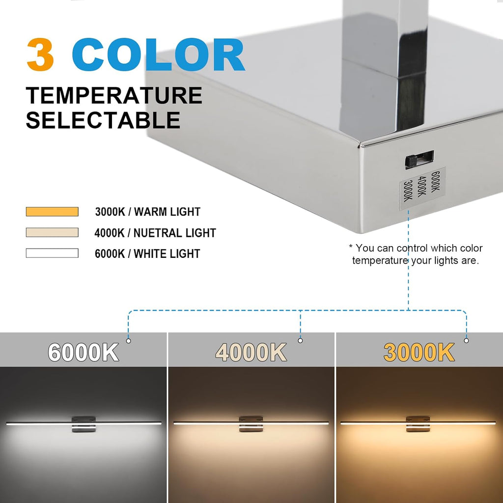LED Bathroom Vanity Light, Modern Bathroom Light Fixture Over Mirror (3000K/4000K/6000K, Dimmable), Vanity Light Bar with Angle Adjustable, 48 Inch, Chrome