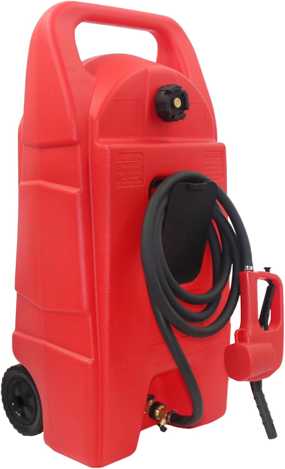 Gas Caddy with Manual Transfer Pump, 34 Gallon Fuel Caddy with 10ft Delivery Hose, Portable Gas Tank, Diesel Fuel Storage Tank with Wheels for ATVs, Cars, Lawn Mowers, Boats, Red