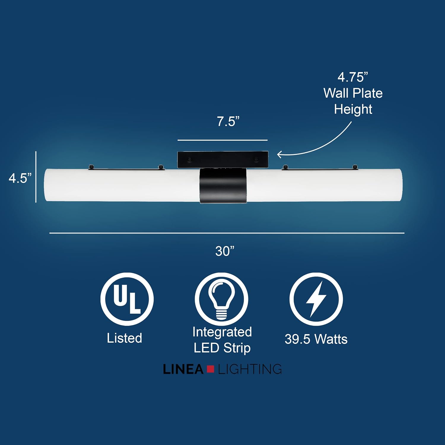 Linea di Liara Perpetua Modern LED Bathroom Vanity Light Bar 30 Inch Matte Black Bathroom Light Fixtures Over Mirror and Over Sink, Dimmable White Frosted Glass Shade, UL Listed