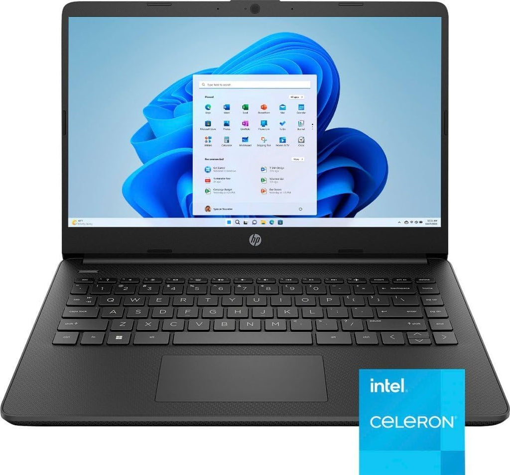 HP 14 Premium HD Portable Laptop Computer Students Business, Quad-Core Intel Celeron Processor, 8GB RAM, 256GB Storage(128GB eMMC+64GB Ghost Manta SD Card), 1 Year Office 365, HDMI, Win 11