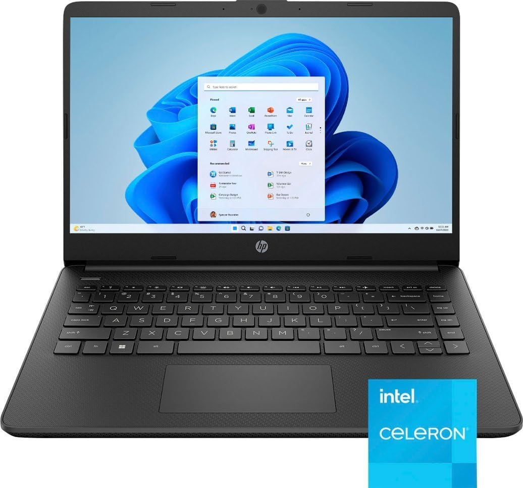 HP 14 Premium HD Portable Laptop Computer Students Business, Quad-Core Intel Celeron Processor, 8GB RAM, 256GB Storage(128GB eMMC+64GB Ghost Manta SD Card), 1 Year Office 365, HDMI, Win 11
