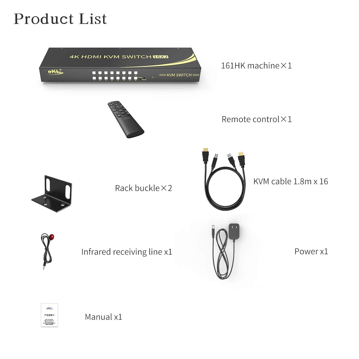 eKL 16 Port HDMI KVM Switch Supports Hotkeys Switching up to 4K@60Hz 4:4:4 16 PCs Laptops Sharing with One Set of Keyboard and Mouse