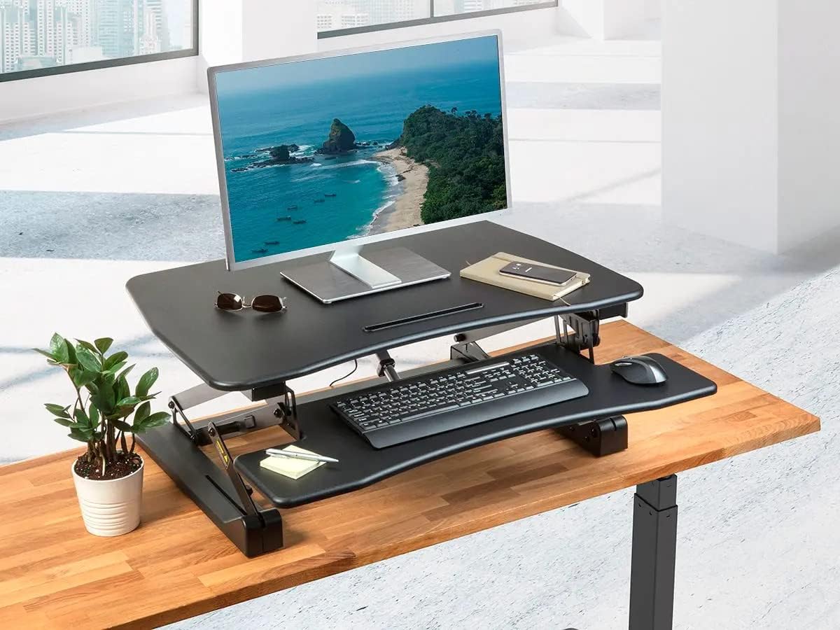 Monoprice Electric Sit-Stand Riser Desk Converter - Height Adjustable 5.9'-18.9', Black - Workstream Collection