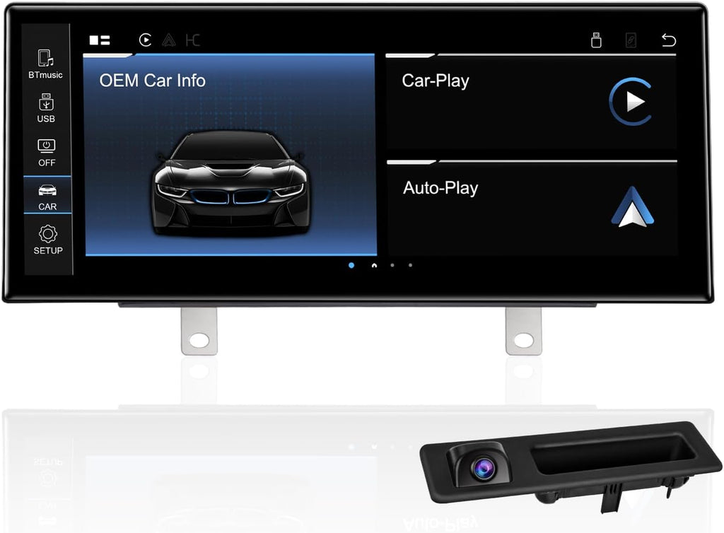 PEMP Ultra-Thin 12.3' for BMW 3 Series F30 NBT CIC Wireless and Wired CarPlay Android Auto Screen Calls Using The OEM Bluetooth with a 720P AHD Reverse Camera (2012-2017)