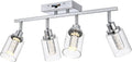 MELUCEE 5-Color Dimmbale Track Lighting Fixtures Ceiling 4-Light LED Track Lighting Kit Chrome Rotatable Spotlight Ceiling Mount Bathroom Wall Sconces, Kitchen Tracking Lights, Clear Glass Shade