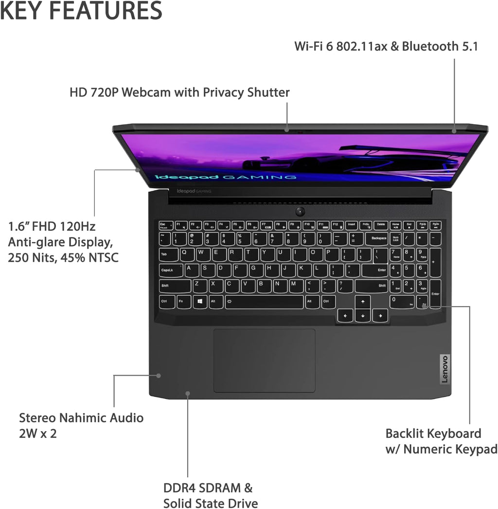 Lenovo IdeaPad Gaming 3 15IHU6 82K1015EUS 15.6' Gaming Notebook - Full HD - 1920 x 1080 - Intel Core i5 11th Gen i5-11300H Quad-core (4 Core) 3.10 GHz - 8 GB Total RAM - 256 GB SSD - Shadow Black