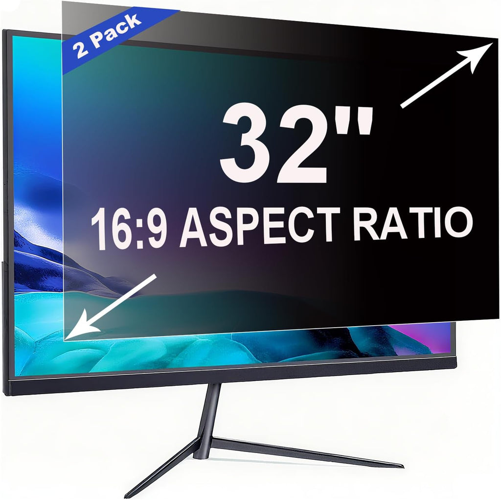 2 Pack Privacy Screen for 32 Inch 16:9 (70.8x39.8cm) Computer Monitor - Blue Light Filter & Anti-Glare, Removable Screen Privacy Shield | PC Protector Film for Flat and Curved Screens