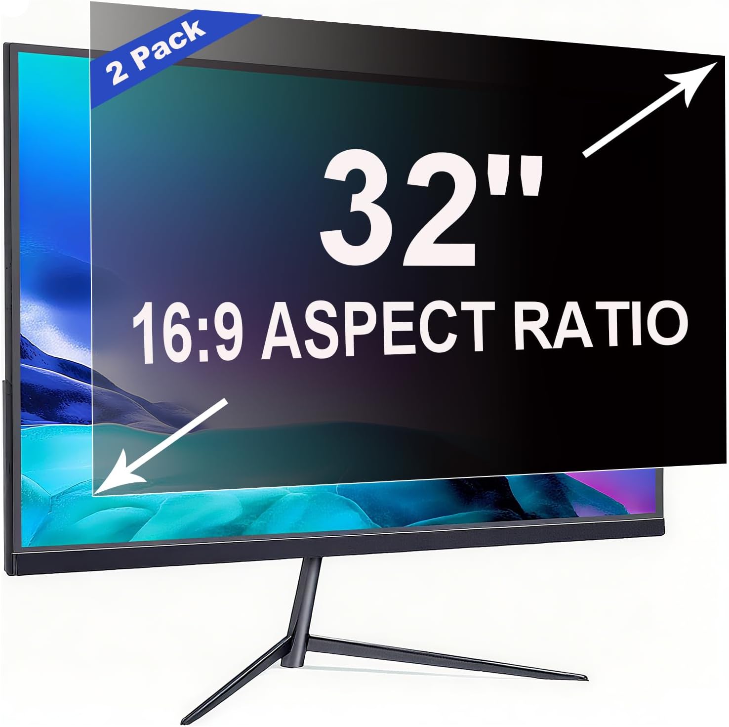 2 Pack Privacy Screen for 32 Inch 16:9 (70.8x39.8cm) Computer Monitor - Blue Light Filter & Anti-Glare, Removable Screen Privacy Shield | PC Protector Film for Flat and Curved Screens